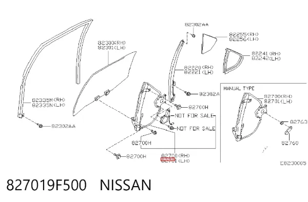 Механізм склопідіймача двері задньої, лівої 827019F500 Nissan/Infiniti