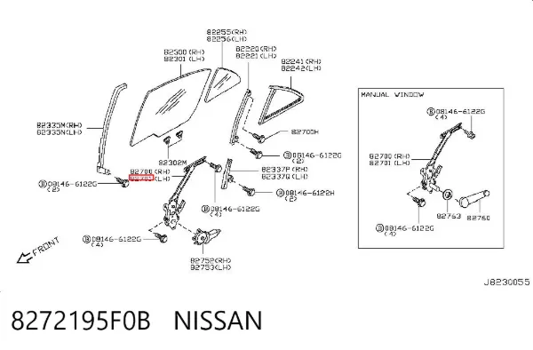 Механізм склопідіймача двері задньої, лівої 8272195F0B Nissan/Infiniti