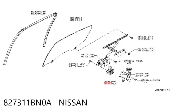 Двигун стеклопод'емника двері задньої, лівої 827311BN0A Nissan/Infiniti