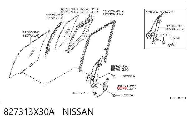 Двигун стеклопод'емника двері задньої, лівої 827313X30A Nissan/Infiniti