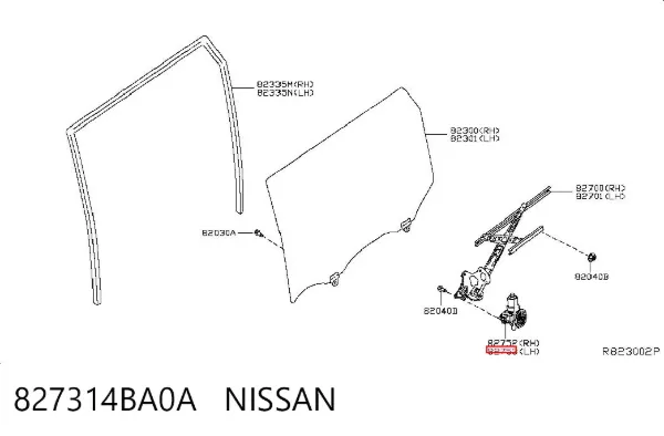 Двигун стеклопод'емника двері задньої, лівої 827314BA0A Nissan/Infiniti