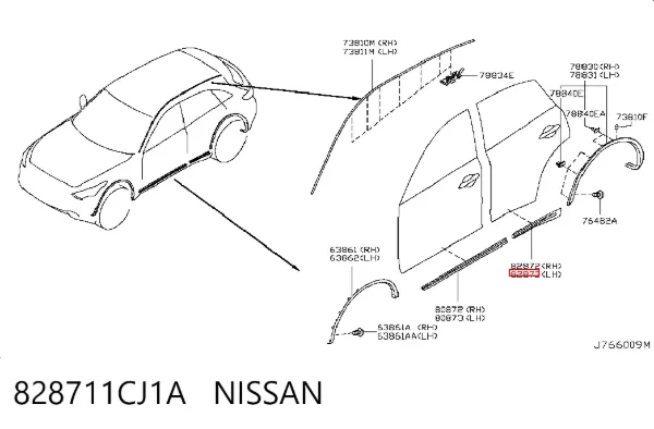 Молдинг задніх лівих дверей 828711CJ1A Nissan/Infiniti
