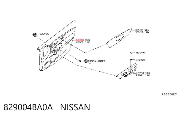 Обшивка-облицювання задніх дверей, правою, внутрішня 829004BA0A Nissan/Infiniti