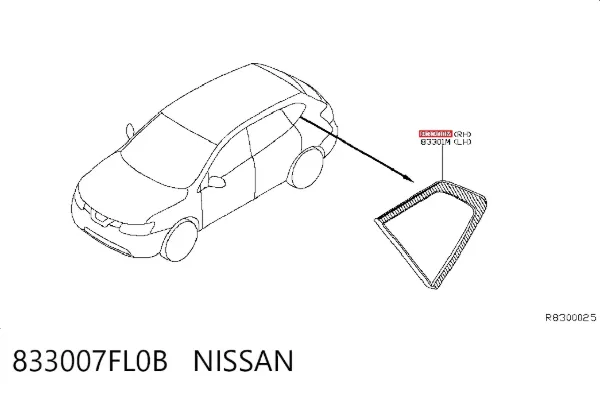 Скло багажного відсіку, праве 833007FL0B Nissan/Infiniti