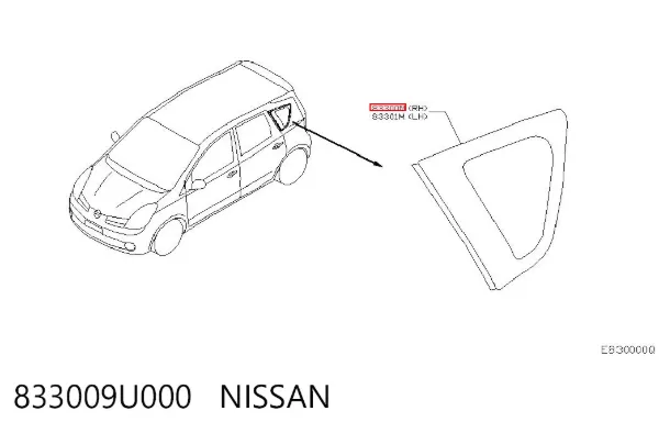 Скло багажного відсіку, праве 833009U000 Nissan/Infiniti