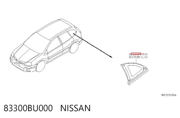 Скло багажного відсіку, праве 83300BU000 Nissan/Infiniti