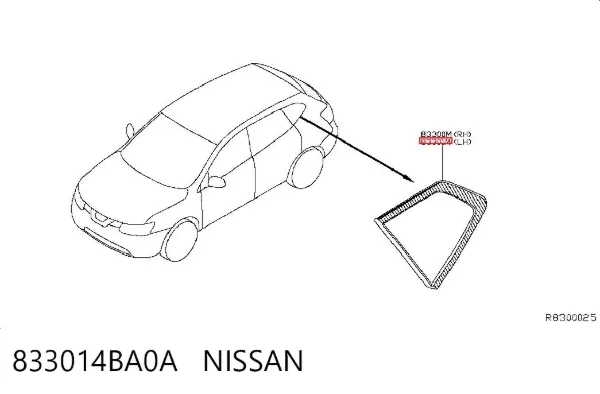 Скло багажного відсіку, ліве 833014BA0A Nissan/Infiniti