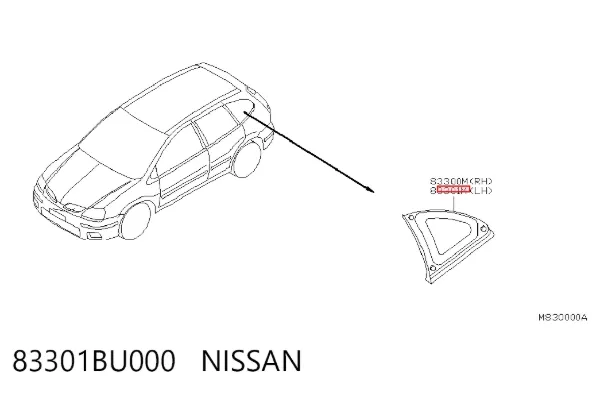 Скло багажного відсіку, ліве 83301BU000 Nissan/Infiniti