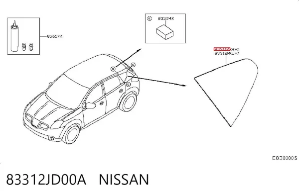 Скло багажного відсіку, праве 83312JD00A Nissan/Infiniti