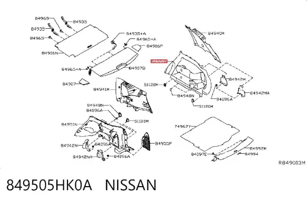 Облицювання багажного відсіку, праве 849505HK0A Nissan/Infiniti