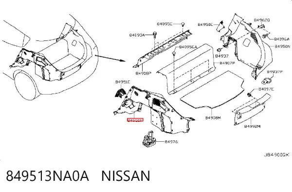Облицювання багажного відсіку, ліве 849513NA0A Nissan/Infiniti