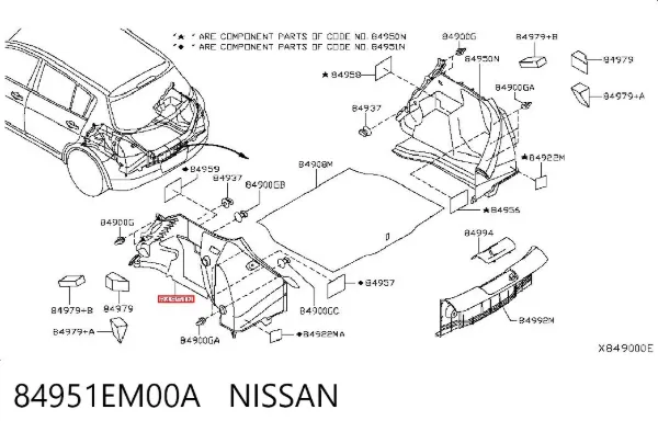 Облицювання багажного відсіку, ліве 84951EM00A Nissan/Infiniti