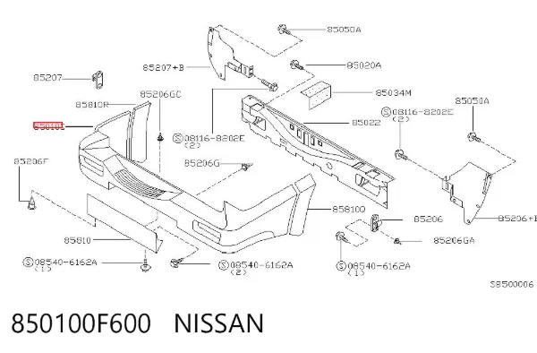 Задній бампер 850100F600 Nissan/Infiniti