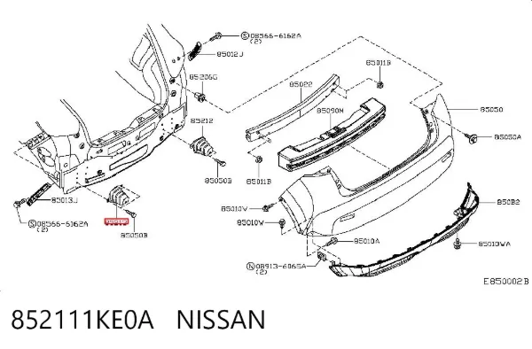 Кронштейн бампера заднього, лівий 852111KE0A Nissan/Infiniti