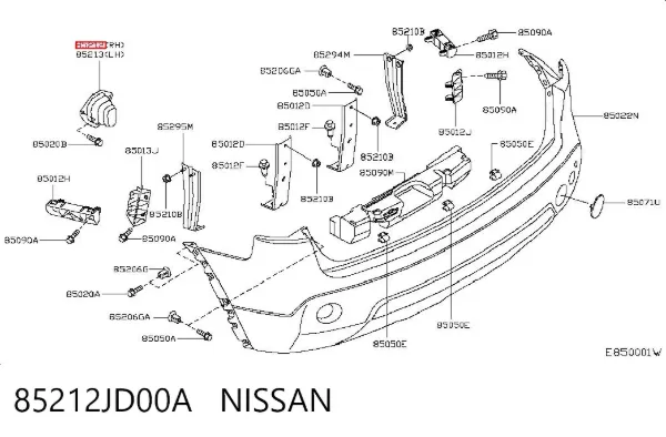 Кронштейн бампера заднього, правий 85212JD00A Nissan/Infiniti