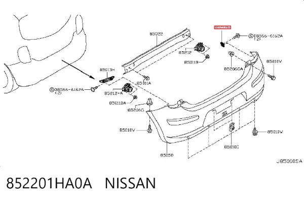 Кронштейн бампера заднього, лівий 852201HA0A Nissan/Infiniti