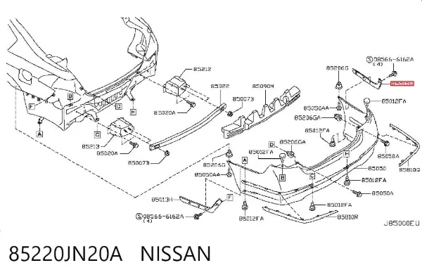 Кронштейн бампера заднього, правий 85220JN20A Nissan/Infiniti