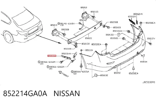 Кронштейн бампера заднього, лівий 852214GA0A Nissan/Infiniti