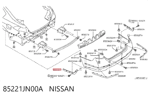 Кронштейн бампера заднього, лівий 85221JN00A Nissan/Infiniti