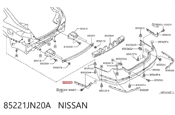 Кронштейн бампера заднього, лівий 85221JN20A Nissan/Infiniti