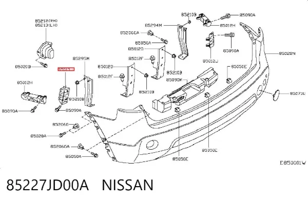 Кронштейн бампера заднього, лівий 85227JD00A Nissan/Infiniti
