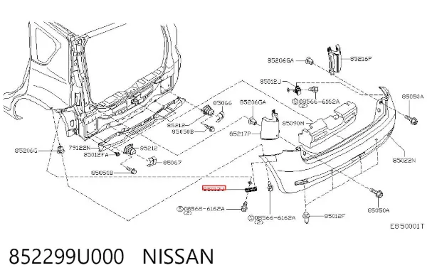Кронштейн бампера заднього, лівий 852299U000 Nissan/Infiniti