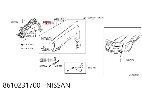 Підкрилок передній правий 8610231700 Nissan/Infiniti