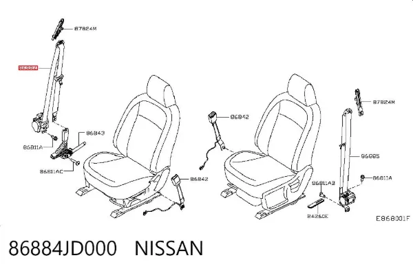 Пасок безпеки передній правий 86884JD000 Nissan/Infiniti