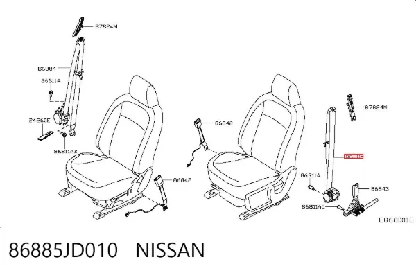 Пасок безпеки передній лівий 86885JD010 Nissan/Infiniti