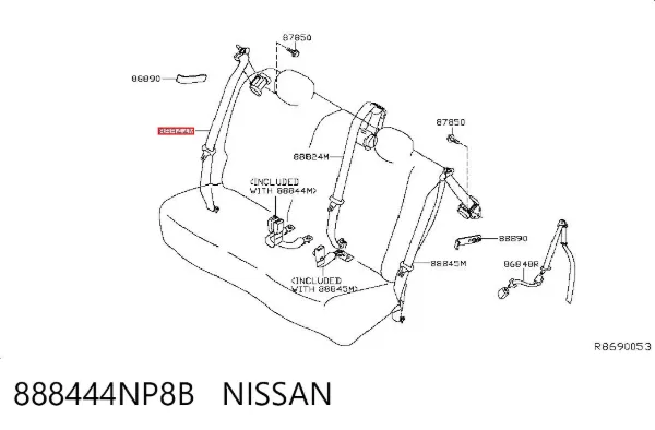 Пасок безпеки задній правий 888444NP8B Nissan/Infiniti
