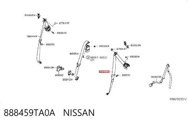 Пасок безпеки задній лівий 888459TA0A Nissan/Infiniti