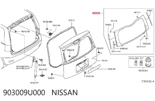 Скло заднє, 3/5-й двері (ляди) 903009U000 Nissan/Infiniti