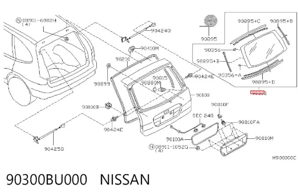 Скло заднє, 3/5-й двері (ляди) 90300BU000 Nissan/Infiniti