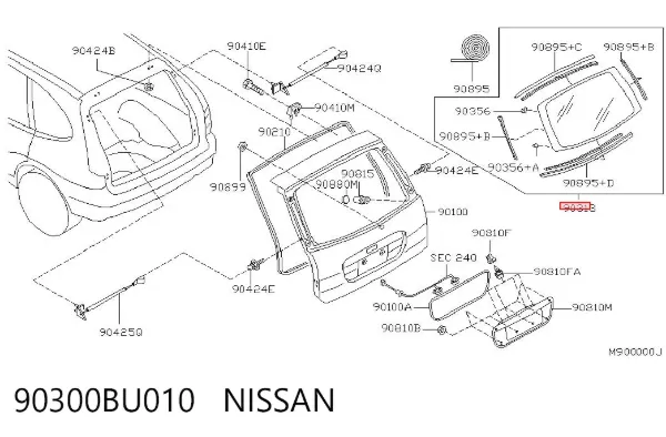Скло заднє, 3/5-й двері (ляди) 90300BU010 Nissan/Infiniti