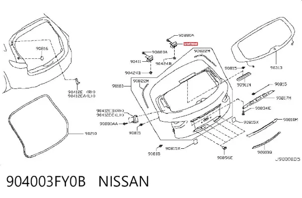 Петля задньої багажної, 3/5 -ої двері 904003FY0B Nissan/Infiniti