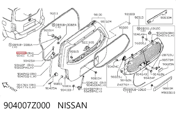 Петля задньої багажної, 3/5 -ої двері 904007Z000 Nissan/Infiniti