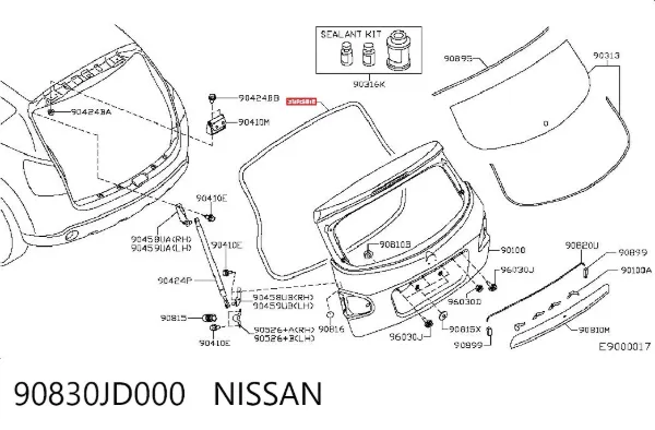 Ущільнювач задніх 3/5-й двері 90830JD000 Nissan/Infiniti