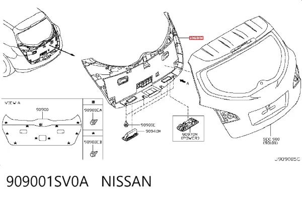 Обшивка-облицювання кришки багажника 909001SV0A Nissan/Infiniti
