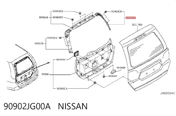 Обшивка-облицювання кришки багажника 90902JG00A Nissan/Infiniti