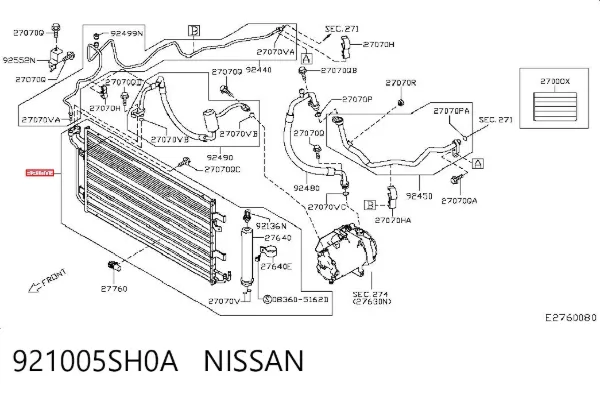 Радіатор кондиціонера 921005SH0A Nissan/Infiniti