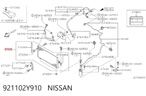 Радіатор кондиціонера 921102Y910 Nissan/Infiniti