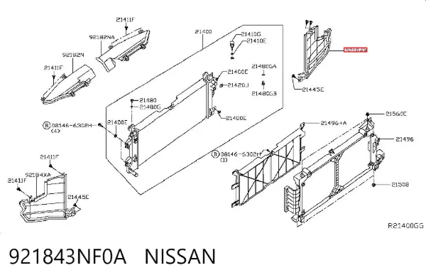 Повітропровід (дефлектор) радіатора, правий 921843NF0A Nissan/Infiniti