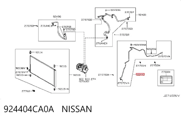 Шланг кондиціонера, від радіатора до випарника 924404CA0A Nissan/Infiniti