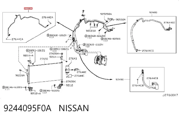 Шланг кондиціонера, від радіатора до випарника 9244095F0A Nissan/Infiniti