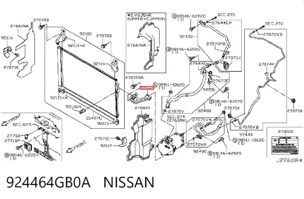 Шланг кондиціонера, від заднього випарювача до компресора 924464GB0A Nissan/Infiniti
