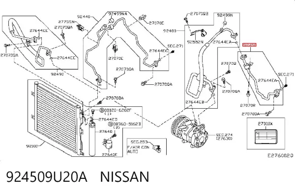 Шланг кондиціонера, від випарника до компресора 924509U20A Nissan/Infiniti