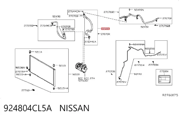 Шланг кондиціонера, від випарника до компресора 924804CL5A Nissan/Infiniti