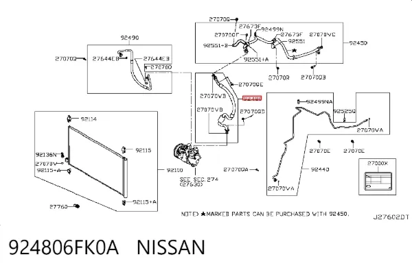 Шланг кондиціонера, від випарника до компресора 924806FK0A Nissan/Infiniti