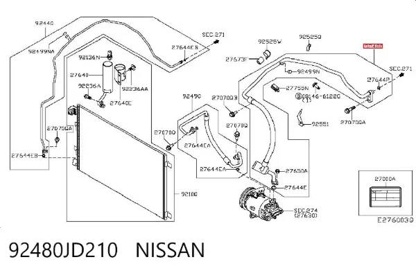 Шланг кондиціонера, від випарника до компресора 92480JD210 Nissan/Infiniti