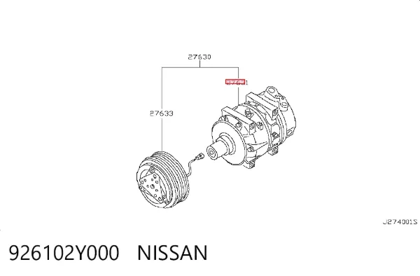 Компресор кондиціонера 926102Y000 Nissan/Infiniti